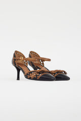 Prada Black & Brown Leather Bow Heel