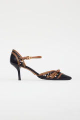 Prada Black & Brown Leather Bow Heel