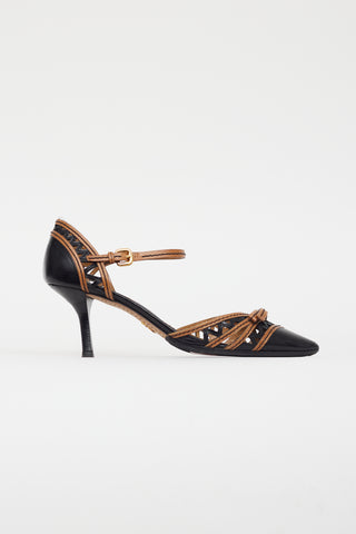 Prada Black & Brown Leather Bow Heel