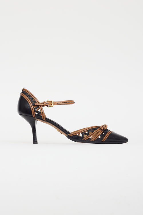 Prada Black & Brown Leather Bow Heel