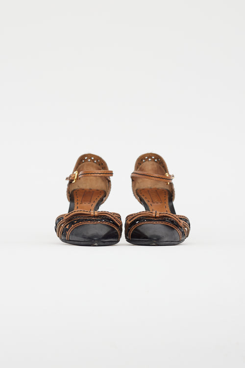 Prada Black & Brown Leather Bow Heel
