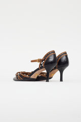 Prada Black & Brown Leather Bow Heel