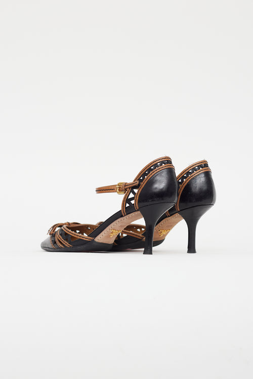 Prada Black & Brown Leather Bow Heel