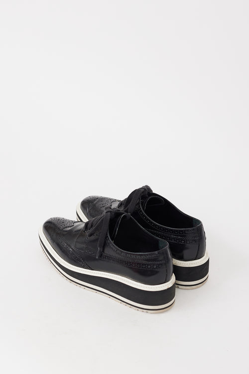 Prada Black & White Leather Platform Brogue