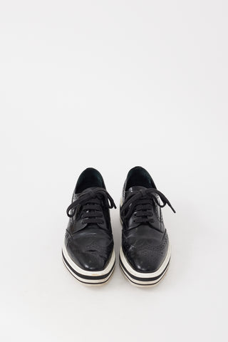 Prada Black & White Leather Platform Brogue