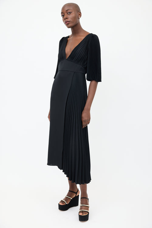 Prada Black Asymmetrical Pleated Wrap Dress