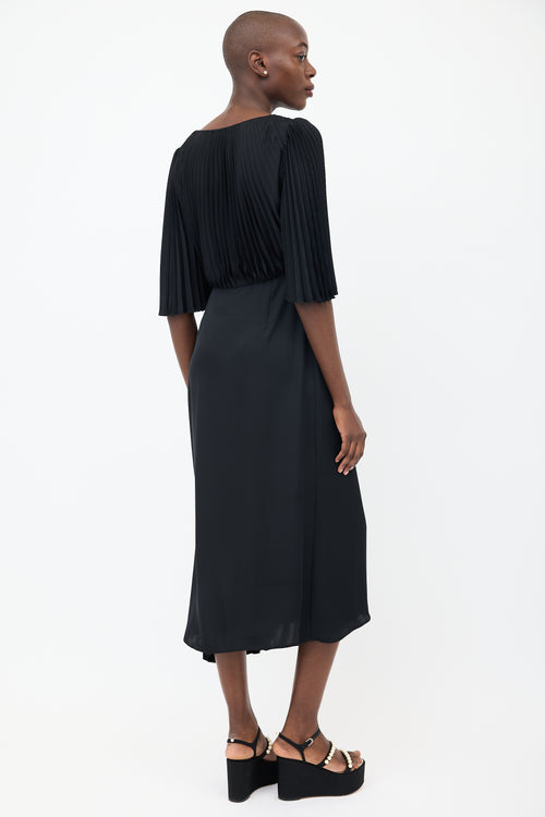 Prada Black Asymmetrical Pleated Wrap Dress