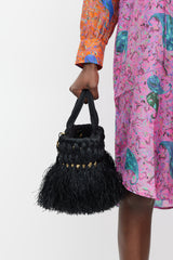 Prada Black & Beige Braided Raffia Midollino Tote Bag
