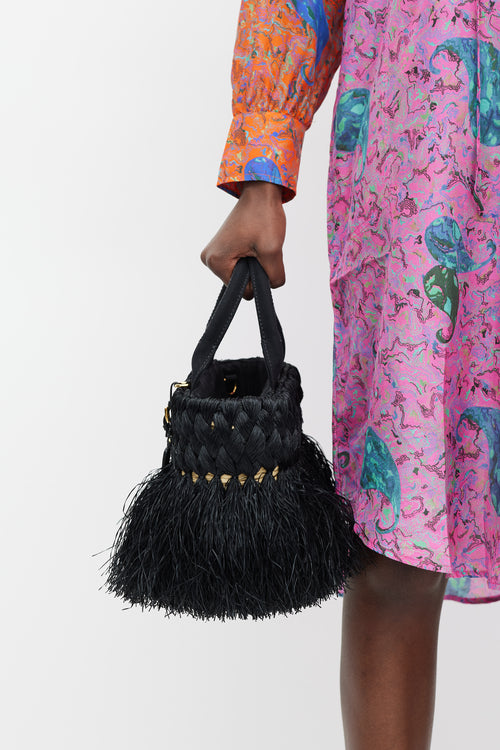 Prada Black & Beige Braided Raffia Midollino Tote Bag