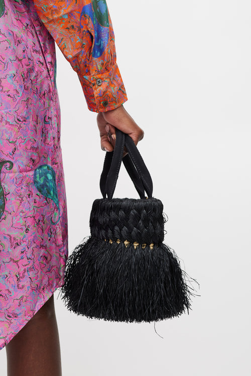 Prada Black & Beige Braided Raffia Midollino Tote Bag