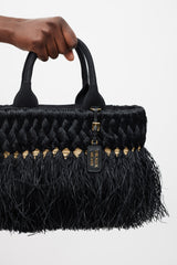 Prada Black & Beige Braided Raffia Midollino Tote Bag