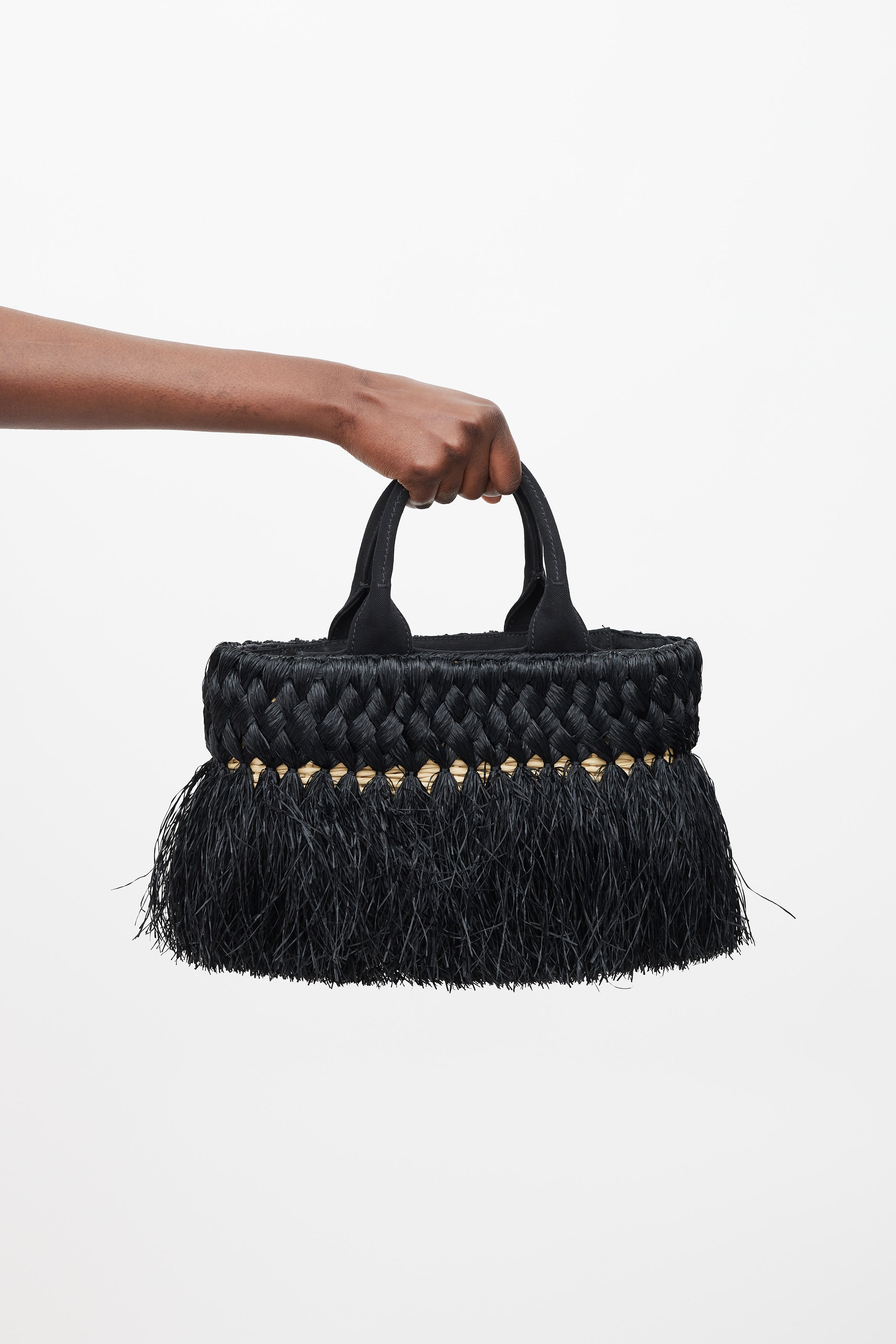 Prada // Black Beige Braided Raffia Midollino Tote Bag – VSP