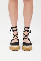 Prada Black & Beige Flatform Espadrille Sandal