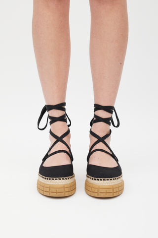Prada Black & Beige Flatform Espadrille Sandal