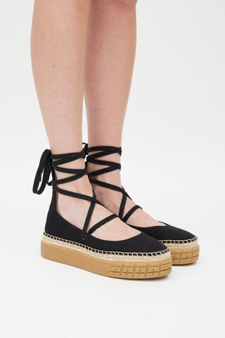 Prada Black & Beige Flatform Espadrille Sandal