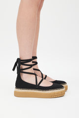 Prada Black & Beige Flatform Espadrille Sandal
