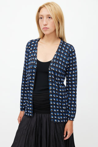 Prada Black & Multicolour Geometric Silk Cardigan