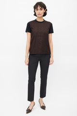 Prada Black & Brown Geometric Embroidered T-Shirt