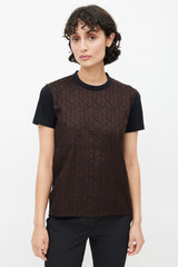 Prada Black & Brown Geometric Embroidered T-Shirt