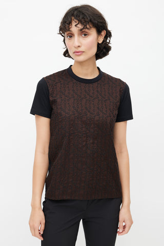 Prada Black & Brown Geometric Embroidered T-Shirt