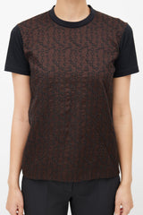 Prada Black & Brown Geometric Embroidered T-Shirt