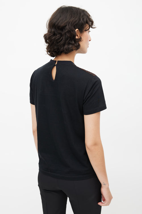 Prada Black & Brown Geometric Embroidered T-Shirt