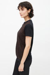 Prada Black & Brown Geometric Embroidered T-Shirt