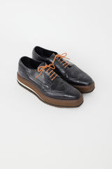 Prada Black & Brown Leather Brogue Platform Oxford