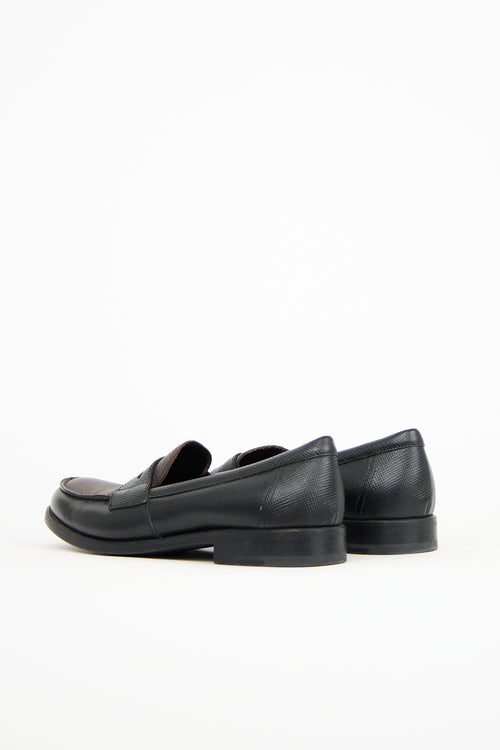 Prada Black & Brown Textured Leather Penny Loafer