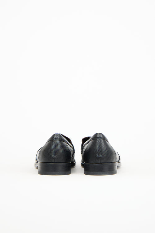 Prada Black & Brown Textured Leather Penny Loafer