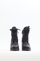 Prada Black Brushed Leather Re-Nylon Laced Ankle Boot