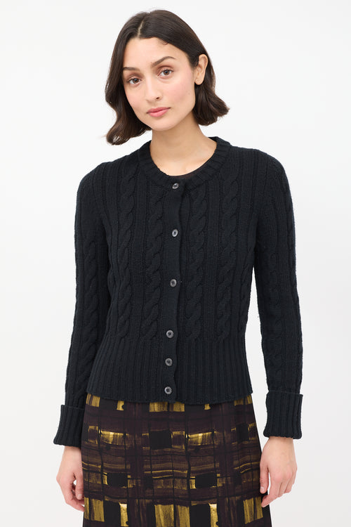 Prada Black Wool & Cashmere Cable Knit Cardigan