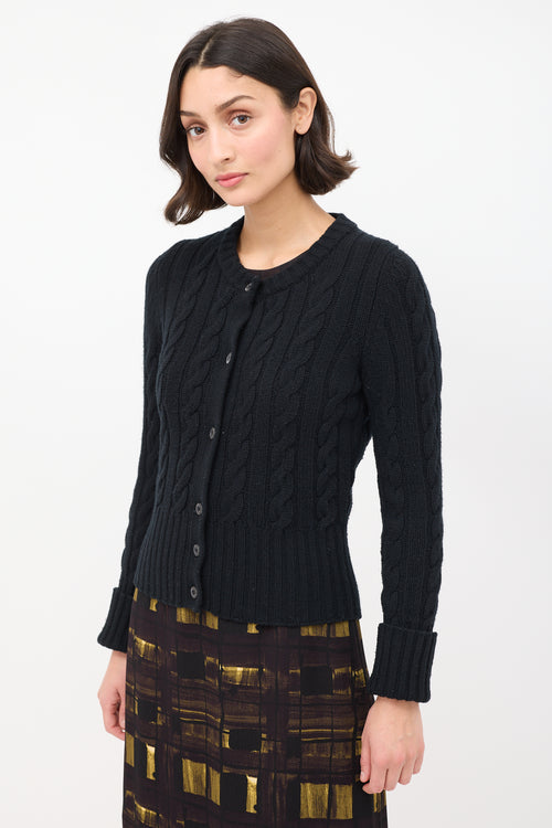 Prada Black Wool & Cashmere Cable Knit Cardigan