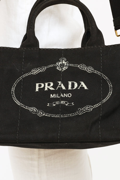 Prada Black Logo Canapa Tote Bag