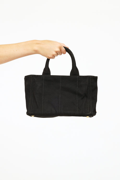Prada Black Logo Canapa Tote Bag