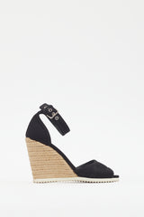 Prada Black Canvas Wedge Heel Sandal