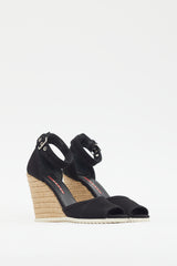 Prada Black Canvas Wedge Heel Sandal