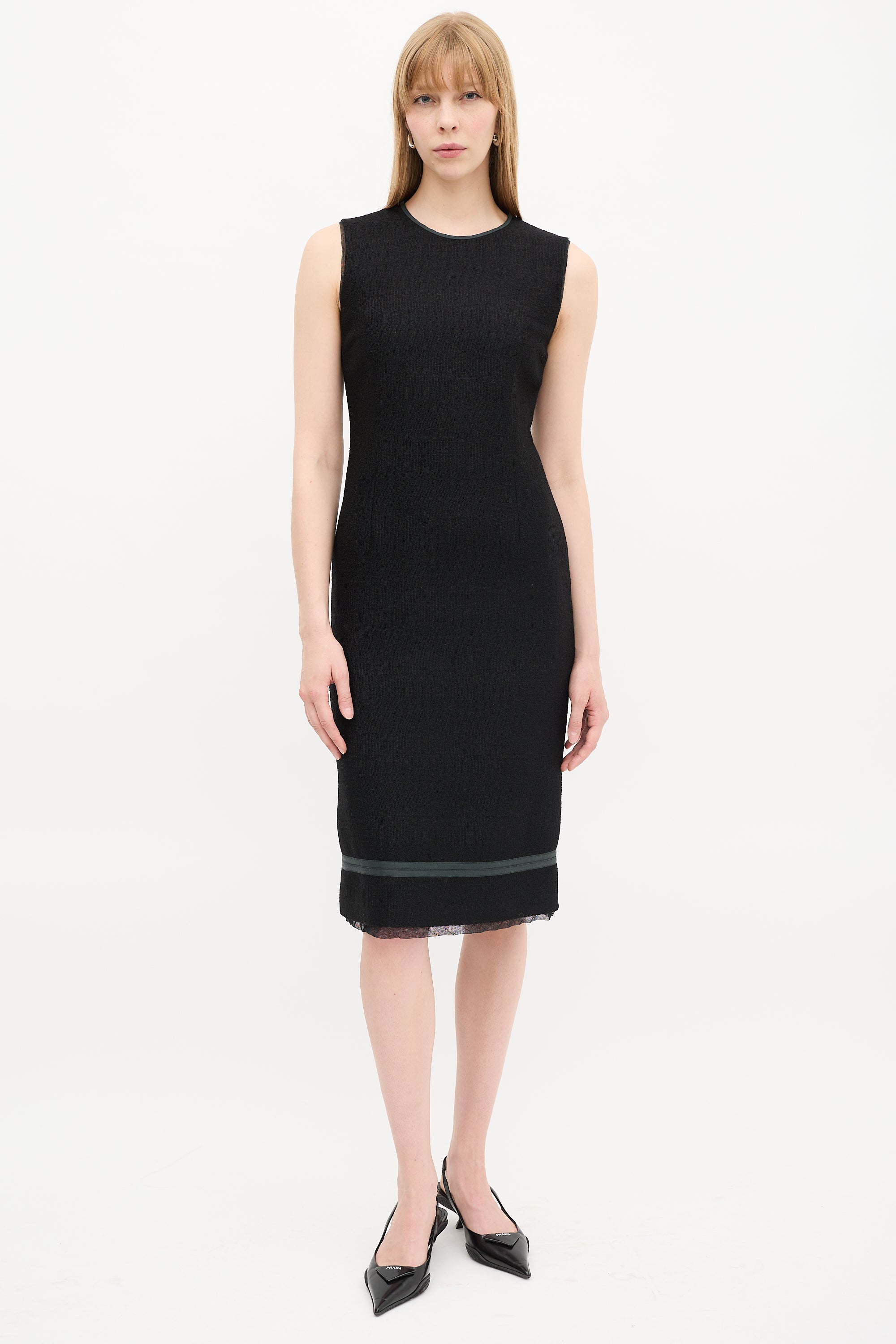 Prada // Black Chenille Midi Sheath Dress VSP Consignment Prada // Black Chenille Midi Sheath Dress VSP Consignment