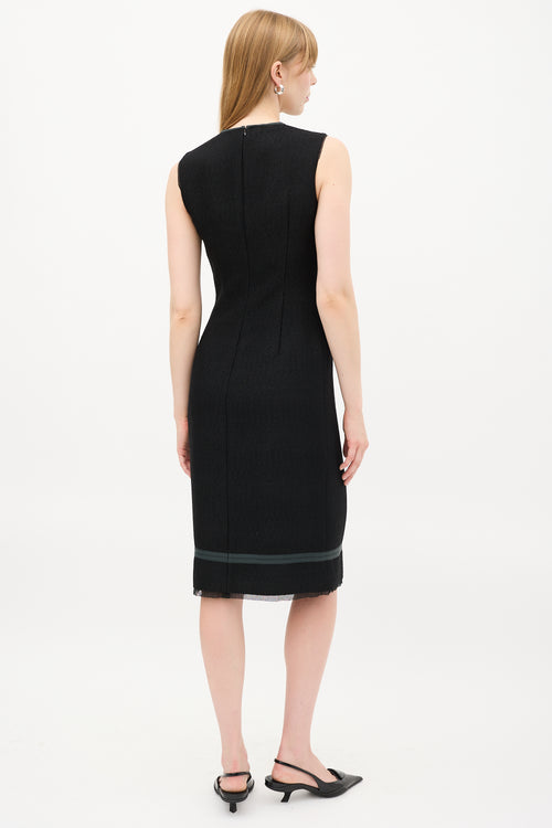 Prada Black Chenille Midi Sheath Dress