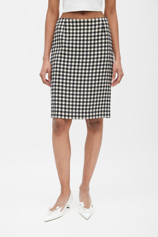 Prada Black & Cream Wool Gingham Skirt