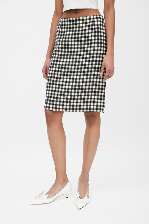 Prada Black & Cream Wool Gingham Skirt