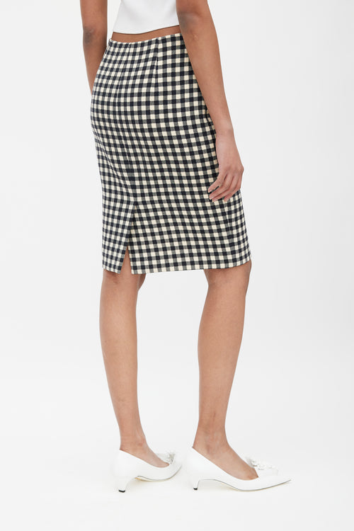Prada Black & Cream Wool Gingham Skirt