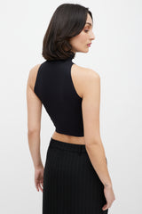 Prada Black Cropped Turtleneck Logo Top