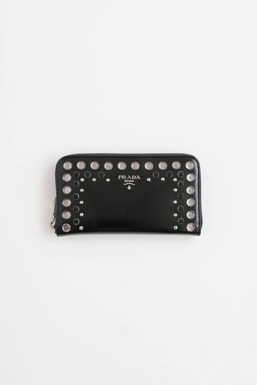 Prada Vernice Crystal Long Zip Wallet