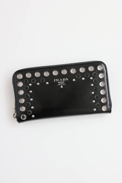Prada Vernice Crystal Long Zip Wallet