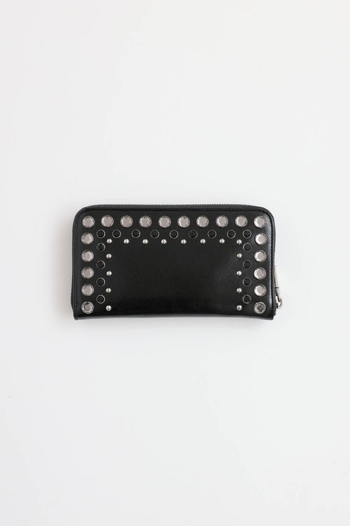 Prada Vernice Crystal Long Zip Wallet