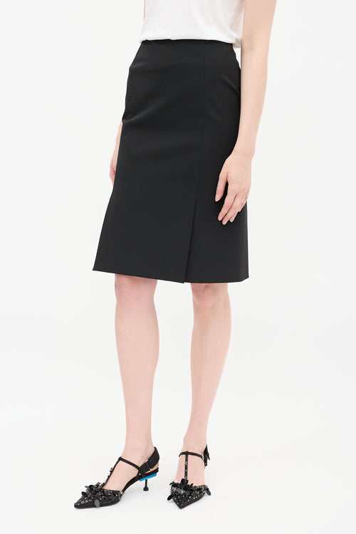 Prada Black Double Vent Midi Pencil Skirt