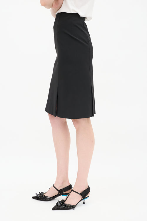 Prada Black Double Vent Midi Pencil Skirt