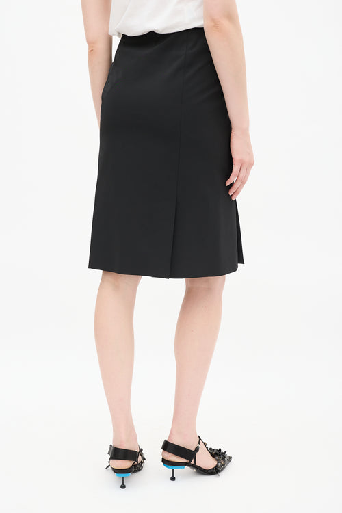 Prada Black Double Vent Midi Pencil Skirt