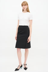Prada Black Double Vent Midi Pencil Skirt